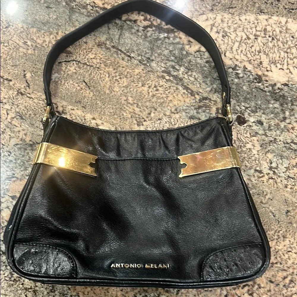 ANTONIO MELANI Black and Gold Shoulder Bag